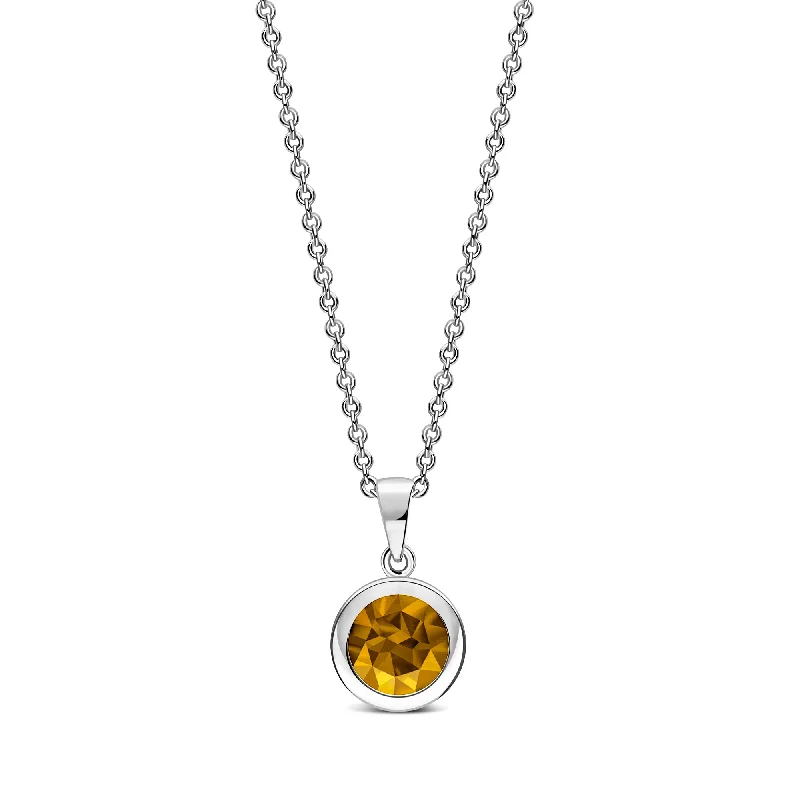 Locket Pendant Necklaces with Personalized EngravingsSterling Silver Citrine 7mm Round Framed Pendant