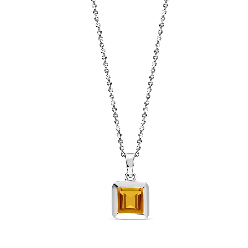 Nature - Inspired Pendant Necklaces with Leaf or Flower DesignsSterling Silver Citrine Square Framed Pendant