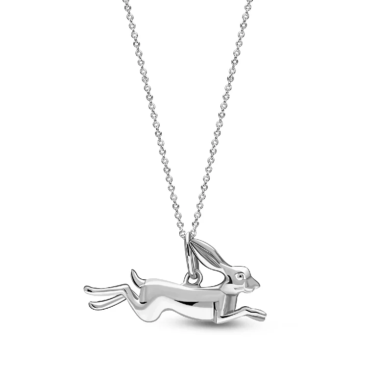 Heart - Shaped Pendant Necklaces with Birthstone InlaysSterling Silver Leaping Hare Pendant