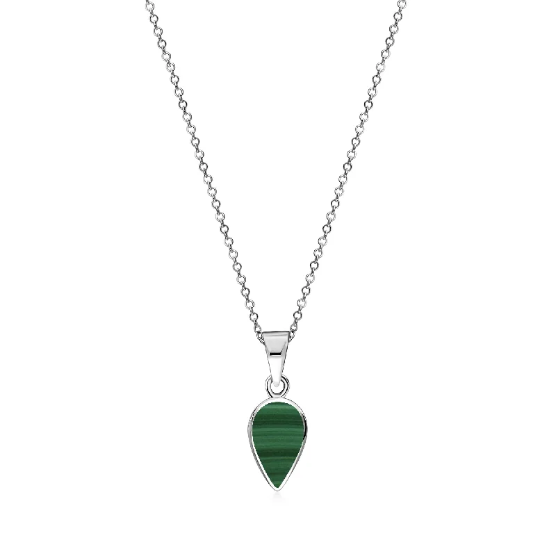 Locket Pendant Necklaces with Personalized EngravingsSterling Silver Malachite Small Pear Drop Pendant