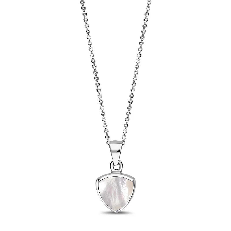 Crystal - Embellished Pendant Necklaces for a Glamorous LookSterling Silver Mother of Pearl Shield Pendant