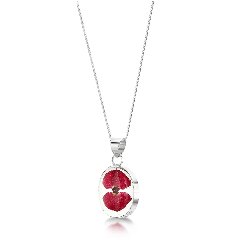 Heart - Shaped Pendant Necklaces with Birthstone InlaysSterling Silver Poppy Oval Pendant