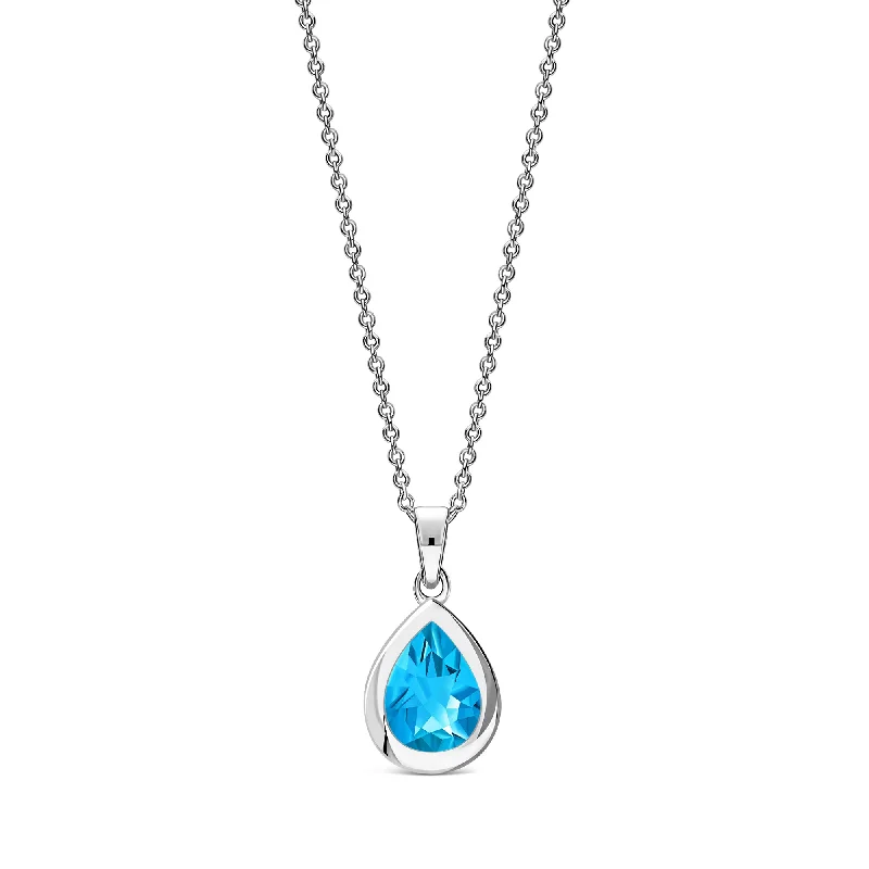 Crystal - Embellished Pendant Necklaces for a Glamorous LookSterling Silver Swiss Blue Topaz Framed Teardrop Pendant