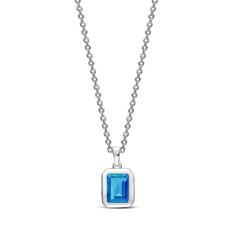 Locket Pendant Necklaces with Personalized EngravingsSterling Silver Swiss Blue Topaz Rectangular Framed Pendant