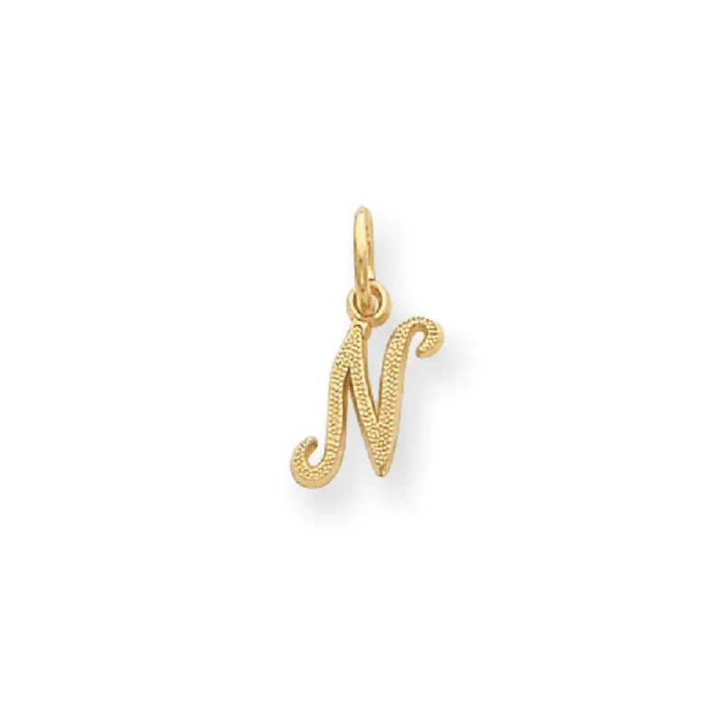 Charm Pendants with Multiple Small Decorative ElementsThe Sadie 14k Yellow Gold Mini Satin Script Initial Charm, Letter N